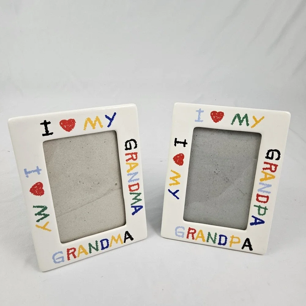 Vintage Porcelain Picture Frame Pair I Love My Grandpa Grandma 6x5